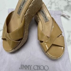Jimmy Choo Tan Patent Leather Espadrille Sandals Size 38